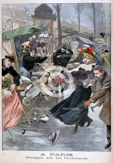 Hurricane on the boulevards, Paris, 1900. Artist: Eugene Damblans