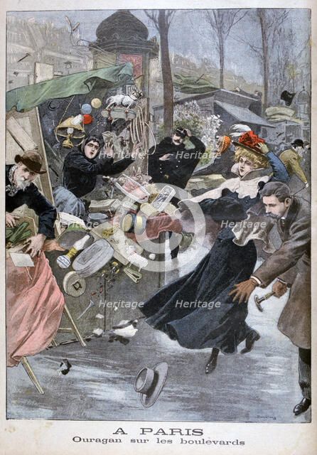 Hurricane on the boulevards, Paris, 1900. Artist: Eugene Damblans