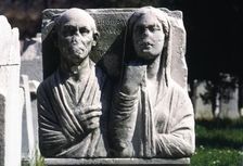 Husband and wife on Roman gravestone