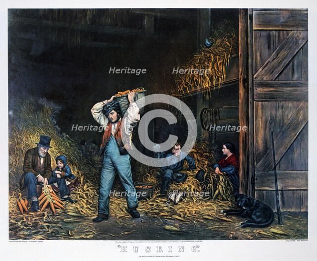 'Husking', 1861.  Artist: Currier and Ives