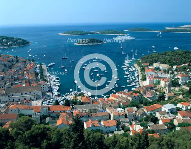 Hvar town and harbour, Croatia. Creator: Peter Thompson.