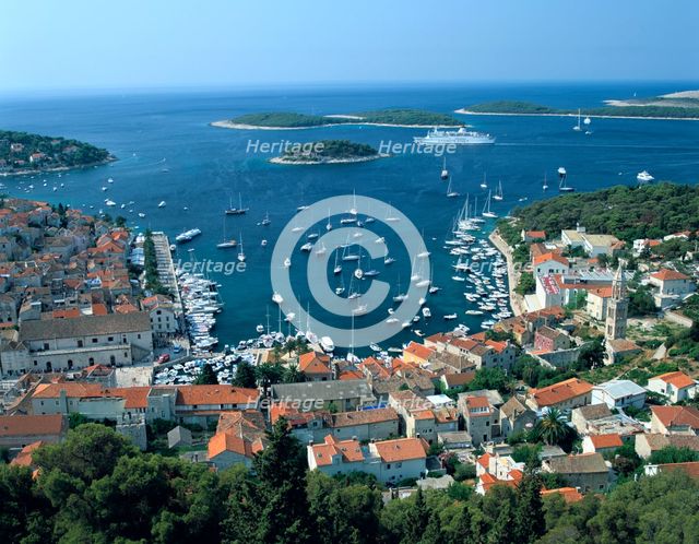 Hvar town and harbour, Croatia. Creator: Peter Thompson.