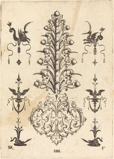 Hyacinth-Shaped Brooch with Winged Animals at Top and Crouching Swans at Bottom, 1596. Creator: Daniel Mignot