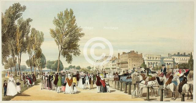 Hyde Park Near Crosvenor Gate, plate sixteen from Original Views of London as It Is, 1842. Creator: Thomas Shotter Boys.