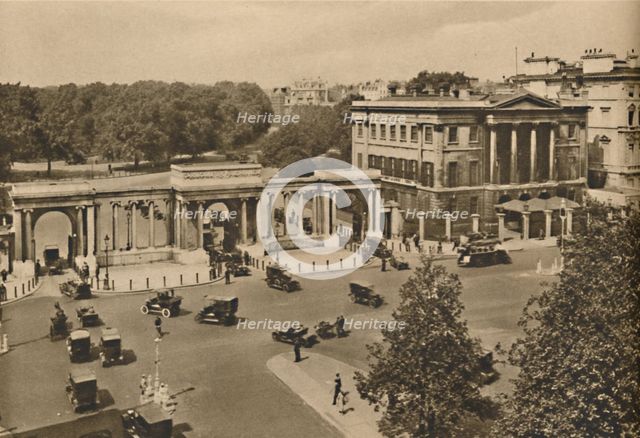 'Hyde Park Corner With The Triple Archway Leading To The Royal Park Showing Apsley House', c1935.  Creator: Unknown.