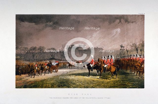 Hyde Park during a military review by Princess Alexandra, London, 1863.                              Artist: Day & Son