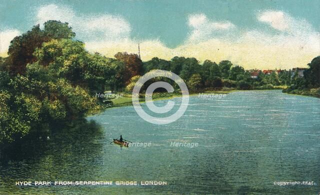 'Hyde Park from Serpentine Bridge, London', c1910.  Artist: Unknown.