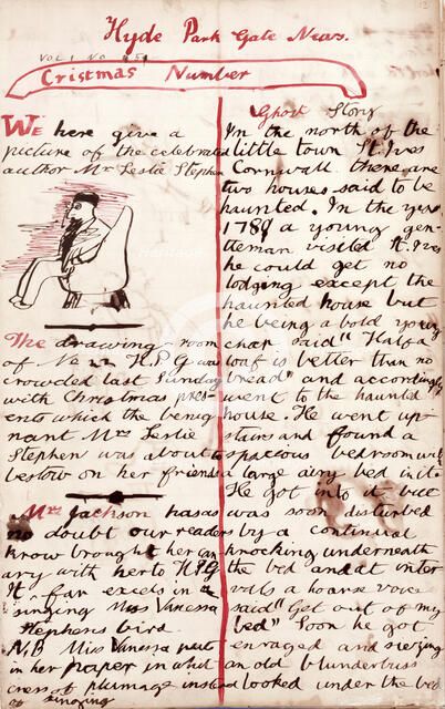 Hyde Park Gate News, family magazine of Virginia Woolf and Vanessa Bell, 1891-1892. Creators: Virginia Woolf, Vanessa Bell.