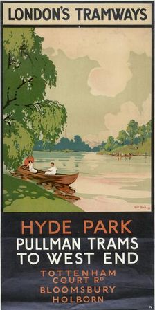 Hyde Park, Pullman Trams to West End London County Council (LCC) Tramways poster, 1930. Artist: Rene Blair