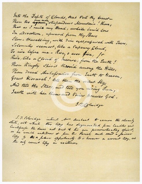 Hymn before Sunrise in the Vale of Chamouny , first printed in 1802.Artist: Samuel Taylor Coleridge