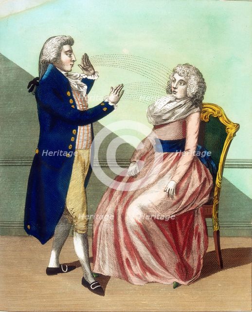 Hypnotist mesmerising a patient, c1795. Creator: Unknown.