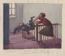 I took him by the left leg and threw him down the stairs 1952. Creator: Shirley Markham