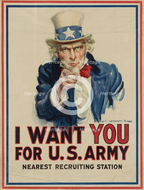 I want you for U.S. Army : nearest recruiting station, [Recto], 1917. Creator: James Montgomery Flagg.