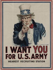 I want you for U.S. Army : nearest recruiting station, [Recto], 1917. Creator: James Montgomery Flagg