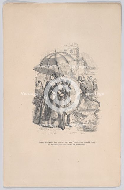 I was in too much need of an omnibus, but as soon as it starts raining, they all seem to d..., 1843. Creator: Jean Ignace Isidore Gerard.
