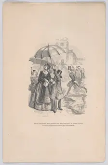 I was in too much need of an omnibus, but as soon as it starts raining, they all seem to d..., 1843. Creator: Jean Ignace Isidore Gerard