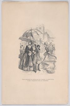 I was in too much need of an omnibus, but as soon as it starts raining, they all seem to d..., 1843. Creator: Jean Ignace Isidore Gerard