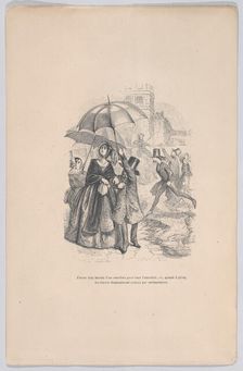 I was in too much need of an omnibus, but as soon as it starts raining, they all seem to d..., 1843. Creator: Jean Ignace Isidore Gerard
