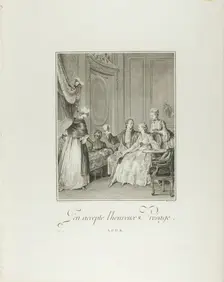 I Accept the Happy Omen, from Monument du Costume Physique et Moral de la fin du Dix-huiti..., 1776. Creator: Philippe Triere