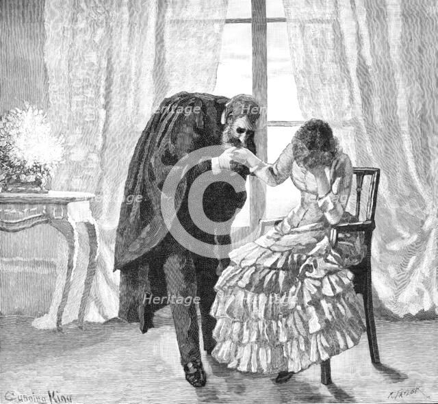 "I believe it," she murmured, and held out her...hand, which he raised reverently to his lips, 1883. Creator: R. Taylor.