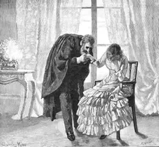 "I believe it," she murmured, and held out her...hand, which he raised reverently to his lips, 1883. Creator: R. Taylor