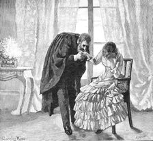 "I believe it," she murmured, and held out her...hand, which he raised reverently to his lips, 1883. Creator: R. Taylor