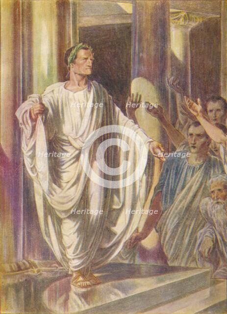 'I carry here peace and war: choose, men of Carthage, which ye will', c1912 (1912). Artist: Ernest Dudley Heath.