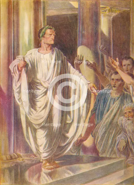 'I carry here peace and war: choose, men of Carthage, which ye will', c1912 (1912). Artist: Ernest Dudley Heath.