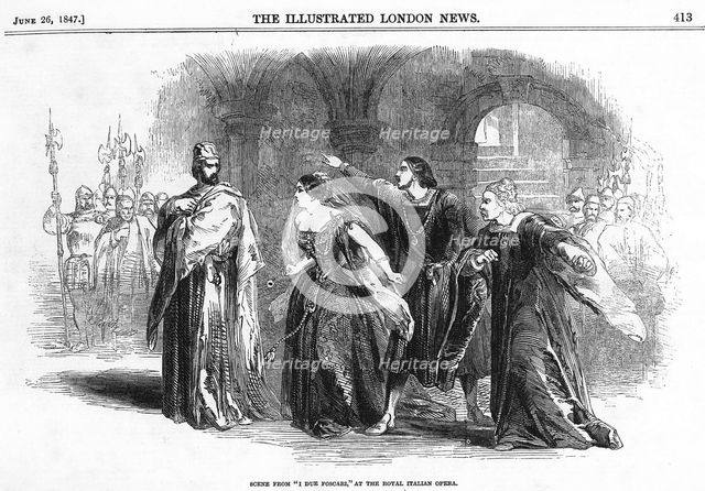 I due Foscari (The Two Foscari). Opera in three acts by Giuseppe Verdi, London, 1847, 1847.