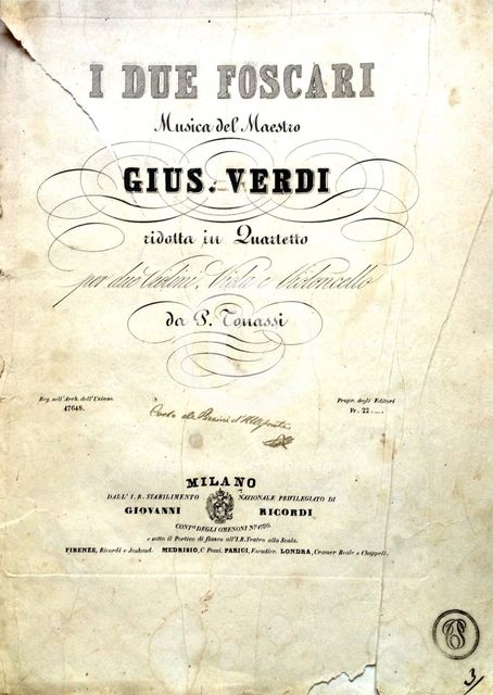 I due Foscari. Quartetto per due Violini, Viola e Violoncello, 1844.