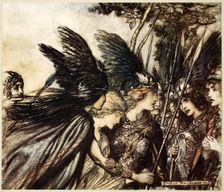 I flee for the first time and am pursued 1910. Creator: Arthur Rackham