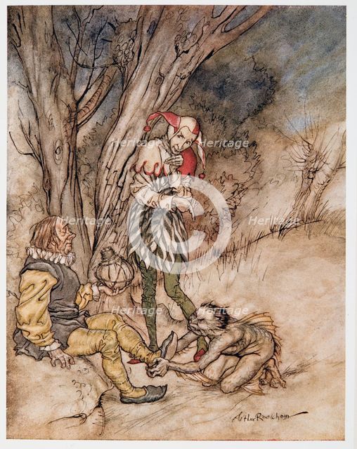 I'll kiss they foot:  I'll swear myself thy subject, illustration from 'The Tempest', 1926.