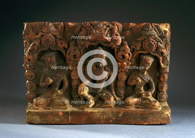 Image Base with Indra (?) and Donor Figures, 17th-18th century. Creator: Unknown.