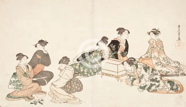 Image from album of poetry 'Haru no iro' (image 2 of 3), c1794. Creator: Kubo Shunman.