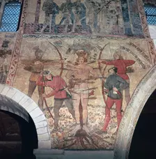 Image of the martyrdom of St Edmund, 9th century