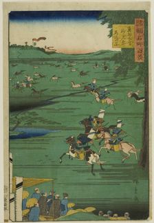 Image of the Horse Chase at the Myoken Festival, Soma, Oshu Province (Oshu Soma Myoken mat..., 1859. Creator: Utagawa Hiroshige II