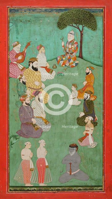 Imaginary Meeting of Guru Nanak, Mardana Sahab, and Other Sikh Gurus, c1780. Creator: Unknown.