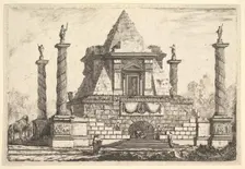 Imaginary Architecture with Camel and Figures, after Della Bella, 18th century. Creator: Pierre Moreau
