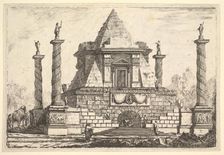 Imaginary Architecture with Camel and Figures, after Della Bella, 18th century. Creator: Pierre Moreau