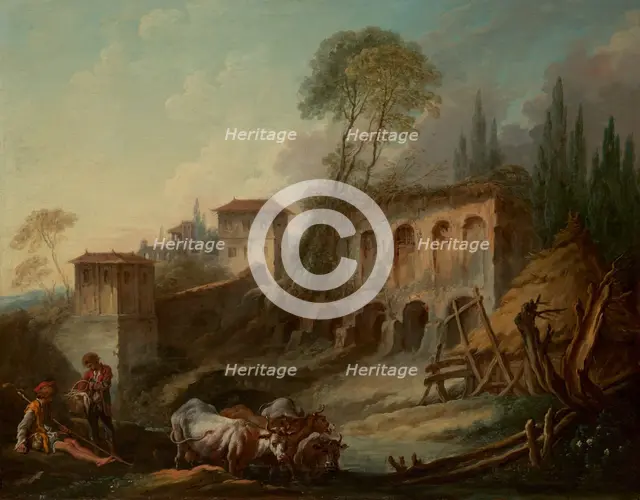 Imaginary Landscape with the Palatine Hill from Campo Vaccino, 1734. Creator: Francois Boucher.