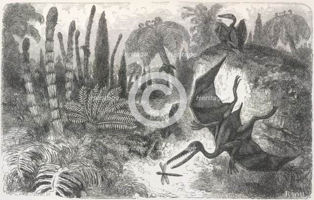 'Imaginary Landscape during the Secondary Epoch, with Pterodactyls, Lias Period', 1865.  Creator: Unknown.