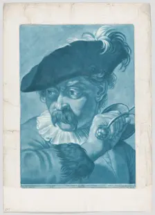 Imaginary portrait head of a man in a feathered hat; from the series of 22 imaginar..., ca. 1730-50. Creator: Johann Lorenz Haid