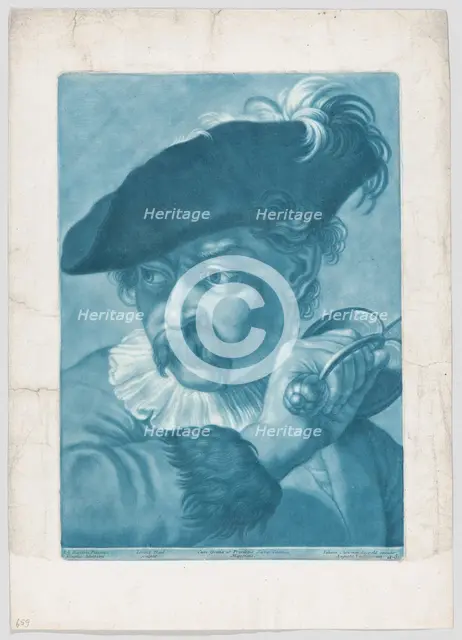 Imaginary portrait head of a man in a feathered hat; from the series of 22 imaginar..., ca. 1730-50. Creator: Johann Lorenz Haid.