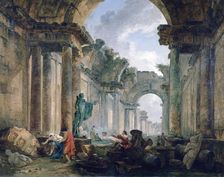 Imaginary View of the Grand Gallery of the Louvre in Ruins 1796. Artist: Robert Hubert