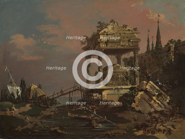 Imaginary View with a Tomb by the Lagoon, early 1740s. Creator: Canaletto.