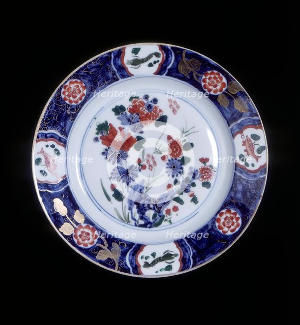 Imari-style plate, Qing dynasty, China, mid 18th century. Creator: Unknown.