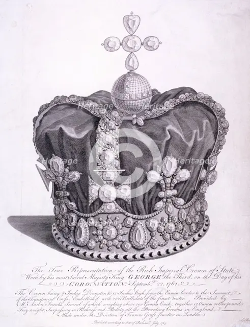 Imperial crown of state worn by King George III on his coronation, 1763. Artist: Anon