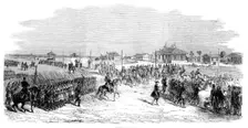 Imperial Head-quarters at the Camp at Chalons - from a drawing by M. Beaucé, 1860. Creator: Unknown