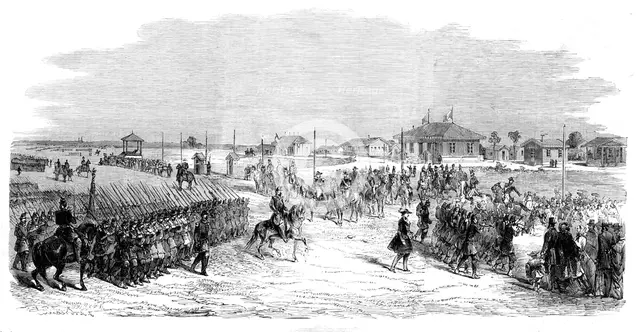 Imperial Head-quarters at the Camp at Chalons - from a drawing by M. Beaucé, 1860. Creator: Unknown.
