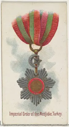 Imperial Order of the Medjidie, Turkey, from the World's Decorations series (N30) for Alle..., 1890. Creator: Allen & Ginter
